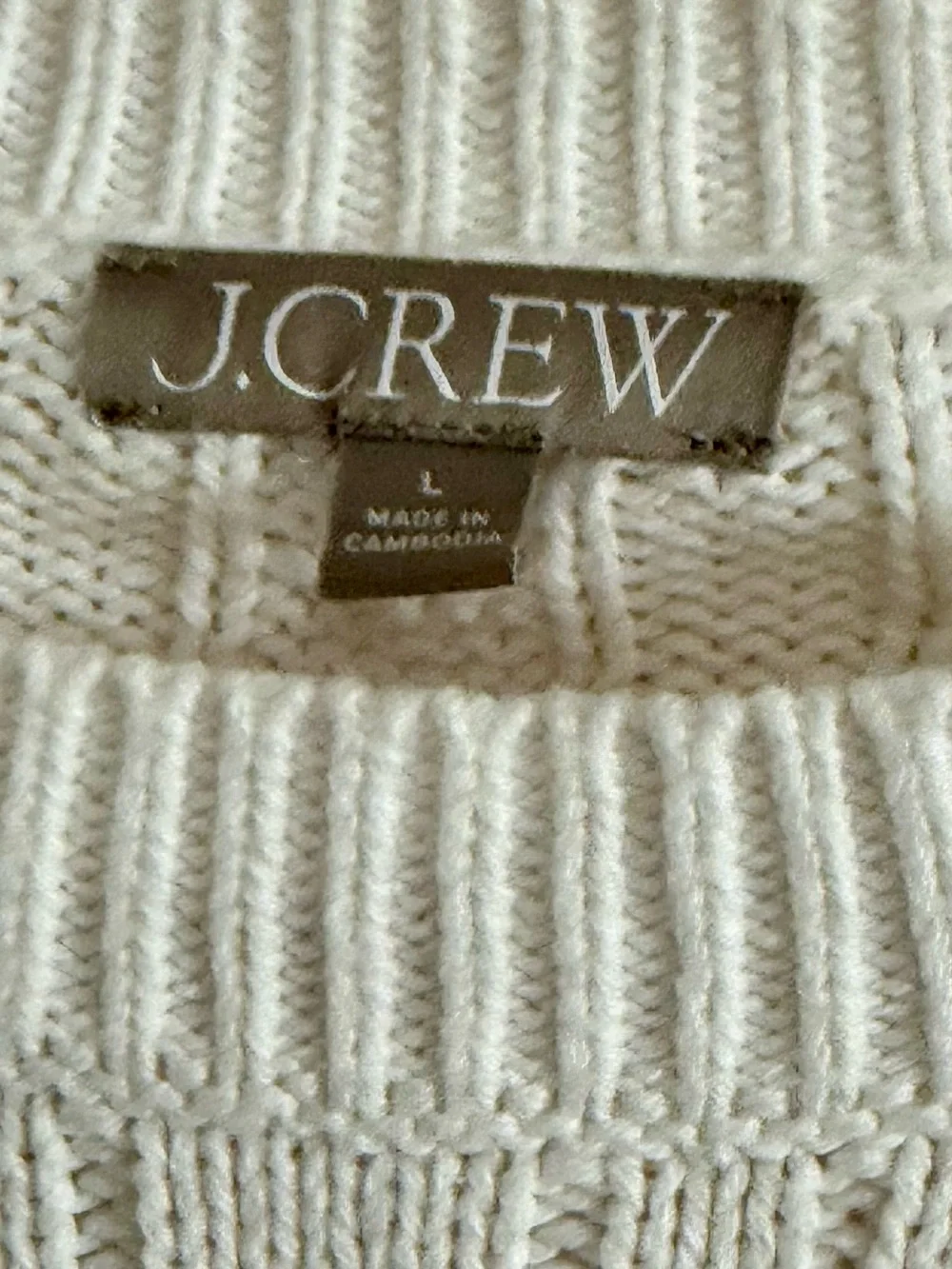 J. Crew Cream Cable-Knit Crewneck Cotton Sweater